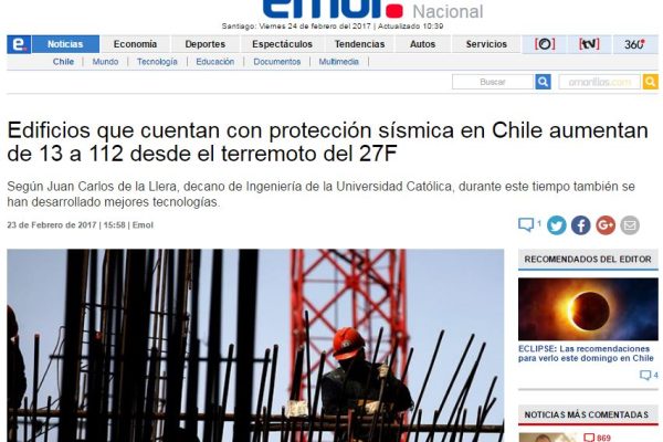 Edificios que cuentan con protección sísmica en Chile aumentan de 13 a 112 desde el terremoto del 27F  Fuente