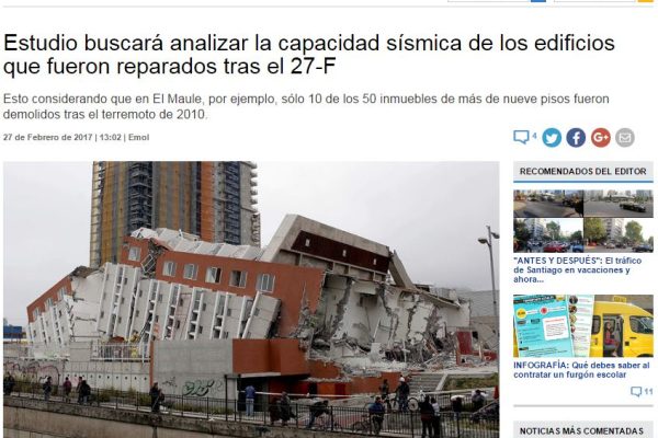 Estudio buscará analizar la capacidad sísmica de los edificios que fueron reparados tras el 27-F