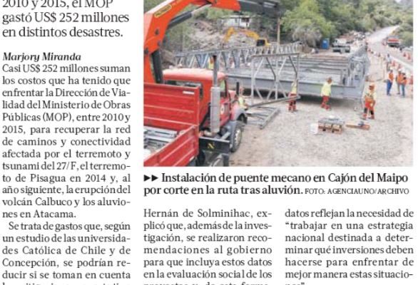 Estudio propone fórmula para mitigar impacto de catástrofes en obras públicas