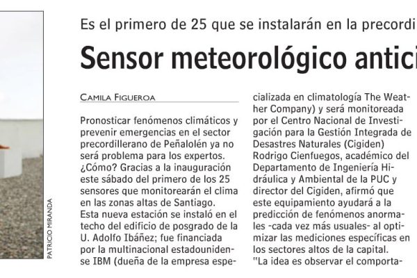 Sensor meteorológico anticipa aluviones