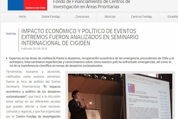 Prensa Conicyt: Impacto Económico Y Político de eventos extremos fueron analizados en Seminario Internacional de CIGIDEN