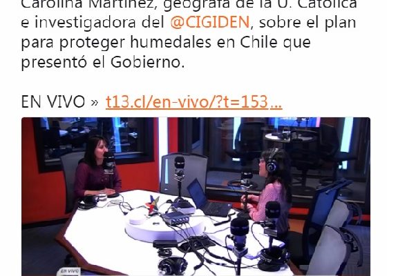 Radio T13: Entrevista Carolina Martínez sobre protección de humedales costeros en Chile