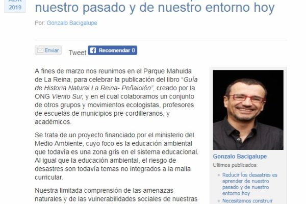 La Tercera: Reducir los desastres es aprender de nuestro pasado y de nuestro entorno hoy