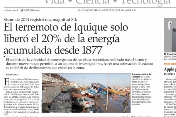 El Mercurio: Terremoto de Iquique solo liberó el 20% de la energía acumulada desde 1877