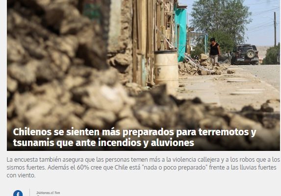 24 Horas: Chilenos se sienten más preparados para terremotos y tsunamis que ante incendios y aluviones