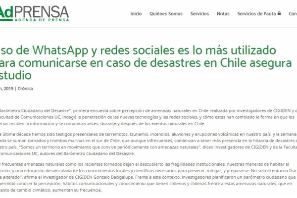 AdPRENSA: Uso de WhatsApp y redes sociales es lo más utilizado para comunicarse en caso de desastres en Chile asegura estudio