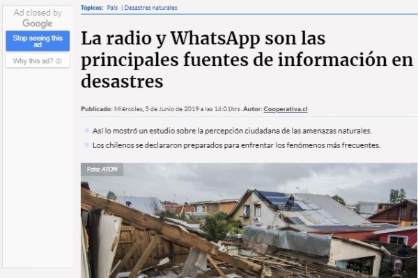 Cooperativa: La radio y WhatsApp son las principales fuentes de información en desastres