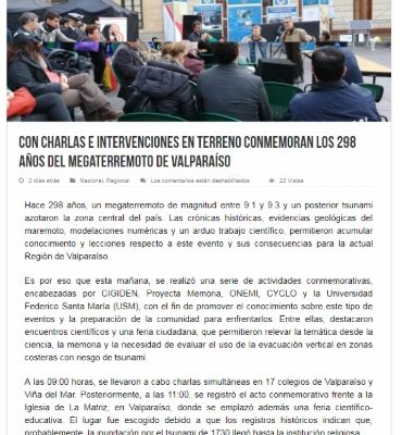 Radio Festival: Con charlas e intervenciones en terreno conmemoran los 298 años del megaterremoto de Valparaíso
