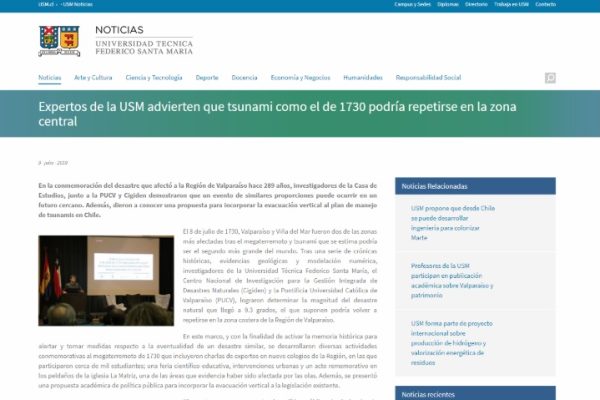 USM Noticias: Expertos de la USM advierten que tsunami como el de 1730 podría repetirse en la zona central