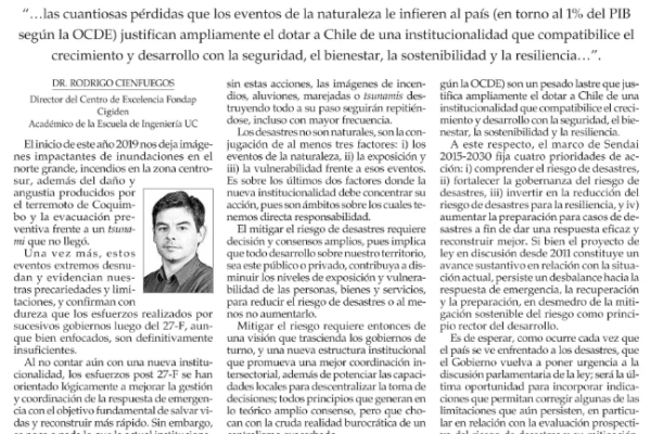 El Mercurio: Sobre la mitigación del riesgo de desastres