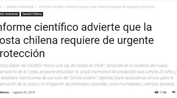 CodeXverde: Informe científico advierte que la costa chilena requiere de urgente protección