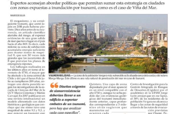El Mercurio: Investigación académica sugiere incorporar evacuación vertical frente al riesgo de maremotos