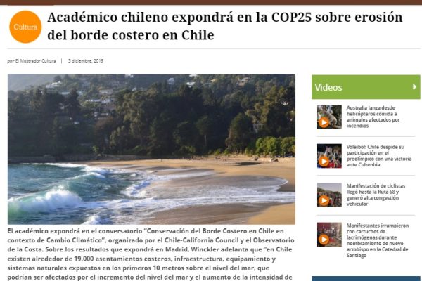 El Mostrador: Académico chileno expondrá en la COP25 sobre erosión del borde costero en Chile