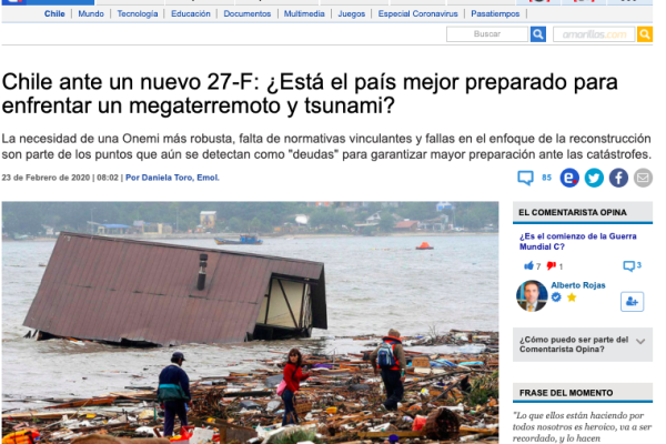 Emol: Chile ante un nuevo 27-F: ¿Está el país mejor preparado para enfrentar un megaterremoto y tsunami?