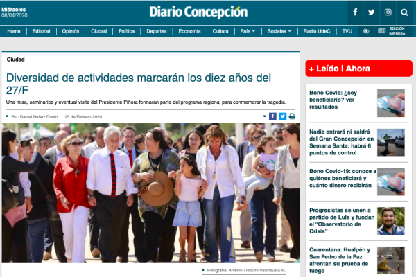 Diario Concepción: Diversidad de actividades marcaran los diez años del 27F