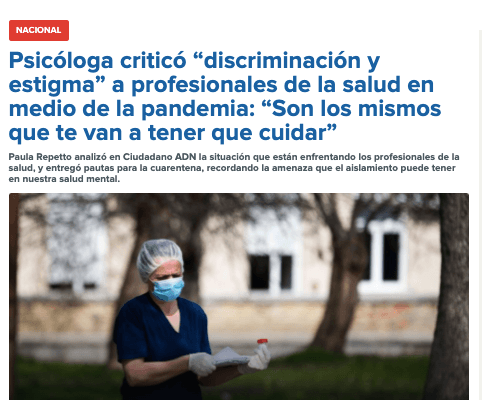 ADN Radio – Psicóloga criticó “discriminación y estigma” a profesionales de la salud en medio de la pandemia: “Son los mismos que te van a tener que cuidar”