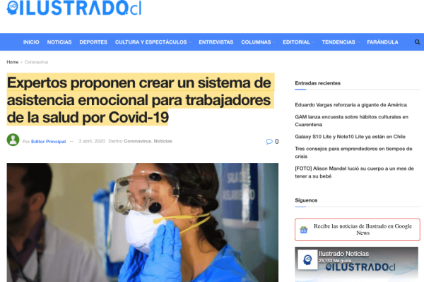El Ilustrado.cl: Expertos proponen crear un sistema de asistencia emocional para trabajadores de la salud por Covid-19
