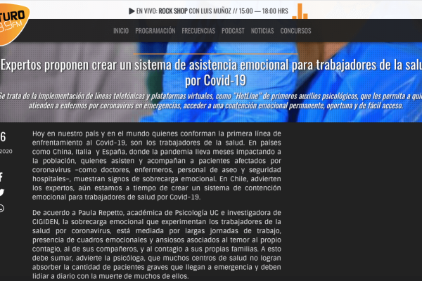 Radio Futuro: Expertos proponen crear un sistema de asistencia emocional para trabajadores de la salud por Covid-19