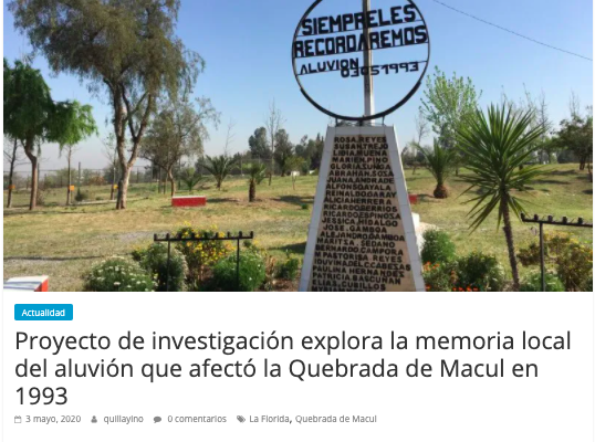 Quillayino: Proyecto de investigación explora la memoria local del aluvión que afectó la Quebrada de Macul en 1993