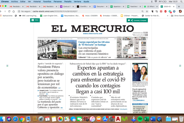 El Mercurio: Expertos apuntan a un cambio de estrategia para enfrentar el covid 19 cuando los contagios llegan a casi 100 mil
