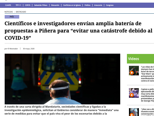 El Mostrador: Científicos e investigadores envían amplia batería de propuestas a Piñera para “evitar una catástrofe debido al COVID-19”