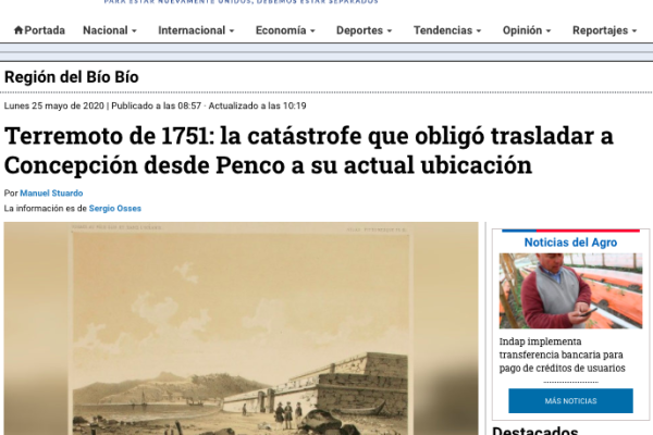 Bío Bío Chile.cl: Terremoto de 1751: la catástrofe que obligó trasladar a Concepción desde Penco a su actual ubicación