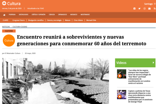 El Mostrador: Encuentro reunirá a sobrevivientes y nuevas generaciones para conmemorar 60 años del terremoto