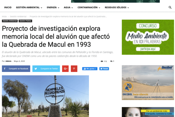 Codex Verde: Proyecto de investigación explora memoria local del aluvión que afectó la Quebrada de Macul en 1993