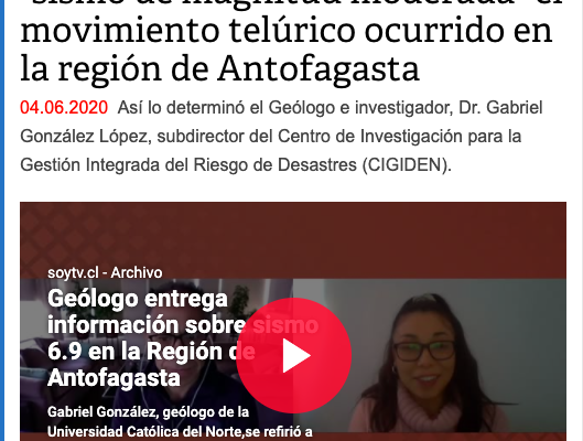 Soychile.cl: Geólogo califica como “sismo de magnitud moderada” el movimiento telúrico ocurrido en la región de Antofagasta  Fuente: soychile.cl – https://www.soychile.cl: Geólogo califica como sismo de magnitud moderada el movimiento telurico ocurrido esta madrugada en la region de Antofagasta