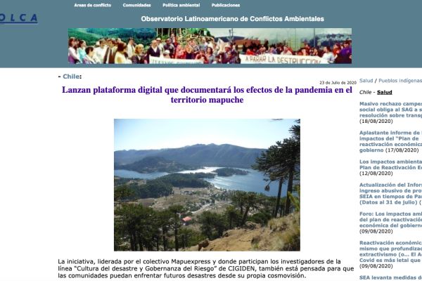 Olca.cl: Lanzan plataforma digital que documentará los efectos de la pandemia en el territorio mapuche