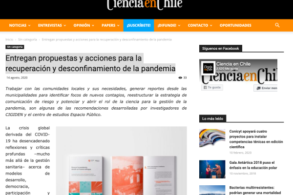 Ciencia en Chile.cl: Entregan propuestas y acciones para la recuperación y desconfinamiento de la pandemia