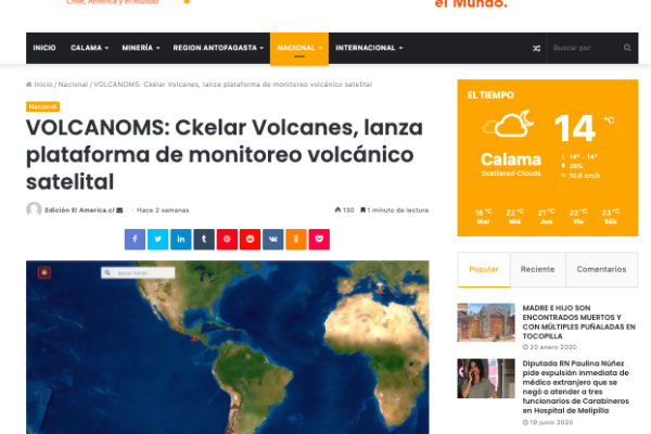 El América.cl – VOLCANOMS: Ckelar Volcanes, lanza plataforma de monitoreo volcánico satelital