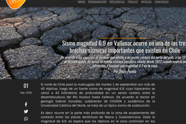 Futuro.cl: Sismo magnitud 6.9 en Vallenar ocurre en una de las tres brechas sísmicas importantes que existen en Chile