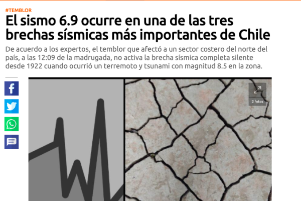 Terra.cl: El sismo 6.9 ocurre en una de las tres brechas sísmicas más importantes de Chile