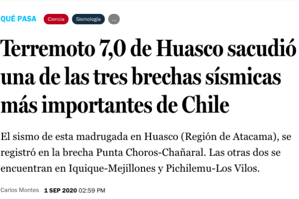 Qué Pasa: Terremoto 7,0 de Huasco sacudió una de las tres brechas sísmicas más importantes de Chile
