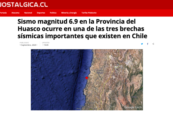 Nostálgica.cl: Sismo magnitud 6.9 en la Provincia del Huasco ocurre en una de las tres brechas sísmicas importantes que existen en Chile