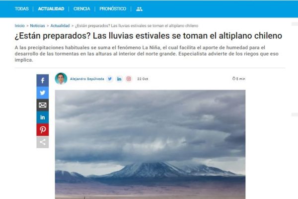 Meteored.cl: ¿Están preparados? Las lluvias estivales se toman el altiplano chileno.