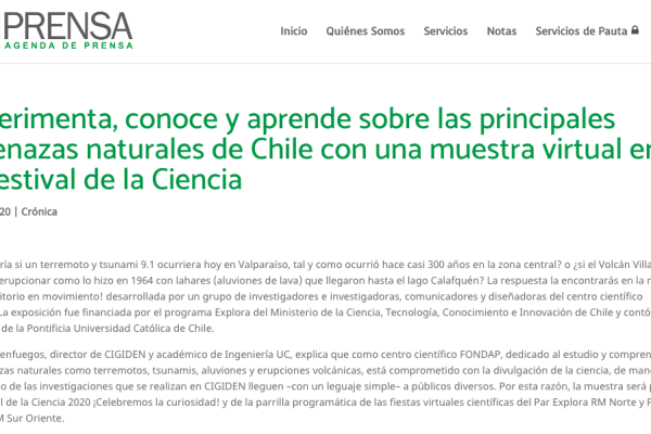 ADPrensa.cl: Experimenta, conoce y aprende sobre las principales amenazas naturales de Chile con una muestra virtual en el Festival de la Ciencia.