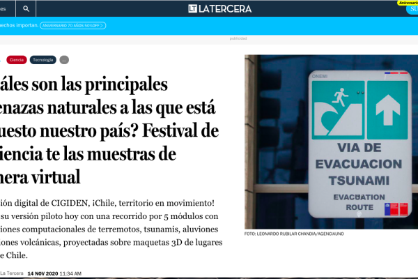 LaTercera.com: ¿Cuáles son las principales amenazas naturales a las que está expuesto nuestro país? Festival de la Ciencia te las muestras de manera virtual.