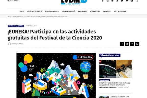 La Voz de Maipú.cl: ¡EUREKA! Participa en las actividades gratuitas del Festival de la Ciencia 2020.