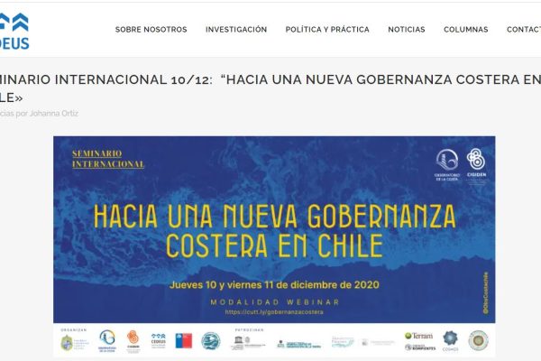 CEDEUS.cl: Seminario Internacional 10/12:  “Hacia una nueva gobernanza costera en Chile»
