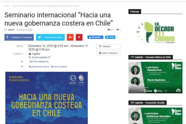 CodexVerde.cl: Seminario internacional “Hacia una nueva gobernanza costera en Chile”