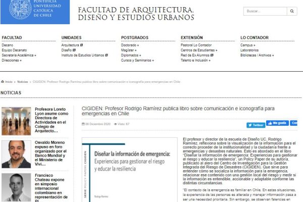 Fadeu.uc.cl – CIGIDEN: Profesor Rodrigo Ramírez publica libro sobre comunicación e iconografía para emergencias en Chile.
