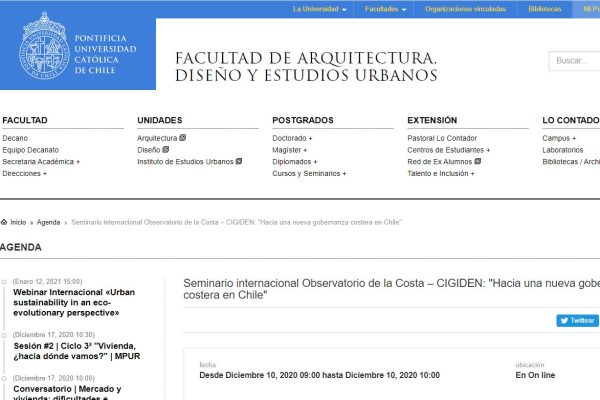 Fadeu.uc.cl: Seminario internacional Observatorio de la Costa – CIGIDEN: “Hacia una nueva gobernanza costera en Chile”.