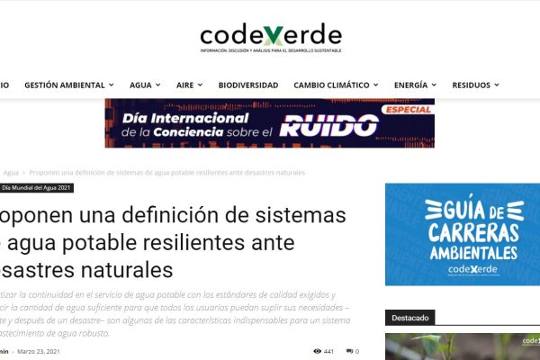 CodexVerde.cl: Proponen una definición de sistemas de agua potable resilientes ante desastres naturales.
