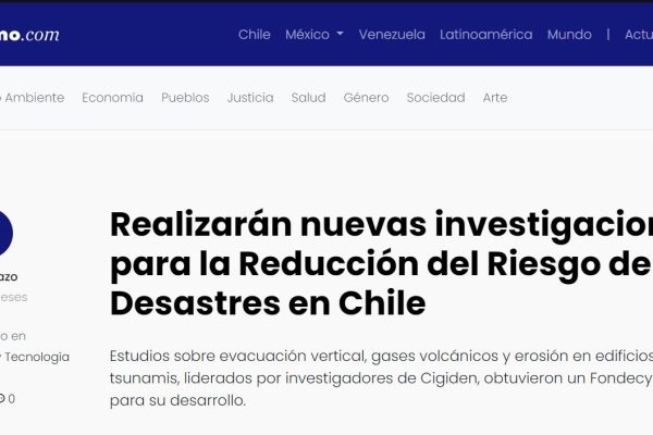 El Ciudadano: Realizarán nuevas investigaciones para la Reducción del Riesgo de Desastres en Chile.