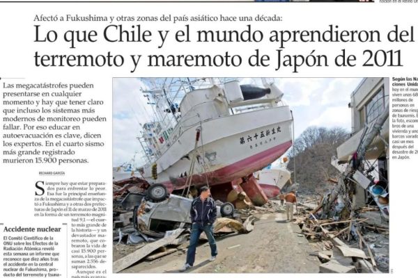 El Mercurio: Lo que Chile y el mundo aprendieron del terremoto y maremoto de Japón de 2011.