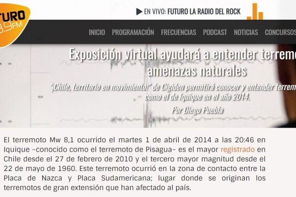 Futuro.cl:Exposición virtual ayudará a entender terremotos y amenazas naturales