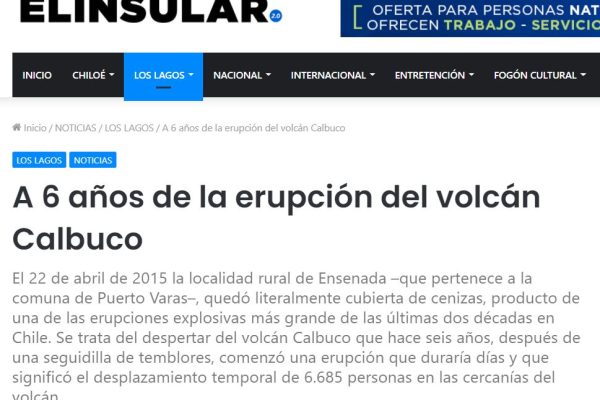 El Insular: A 6 años de la erupción del volcán Calbuco