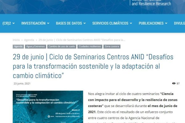 CR2.cl – 29 de junio | Ciclo de Seminarios Centros ANID “Desafíos para la transformación sostenible y la adaptación al cambio climático”